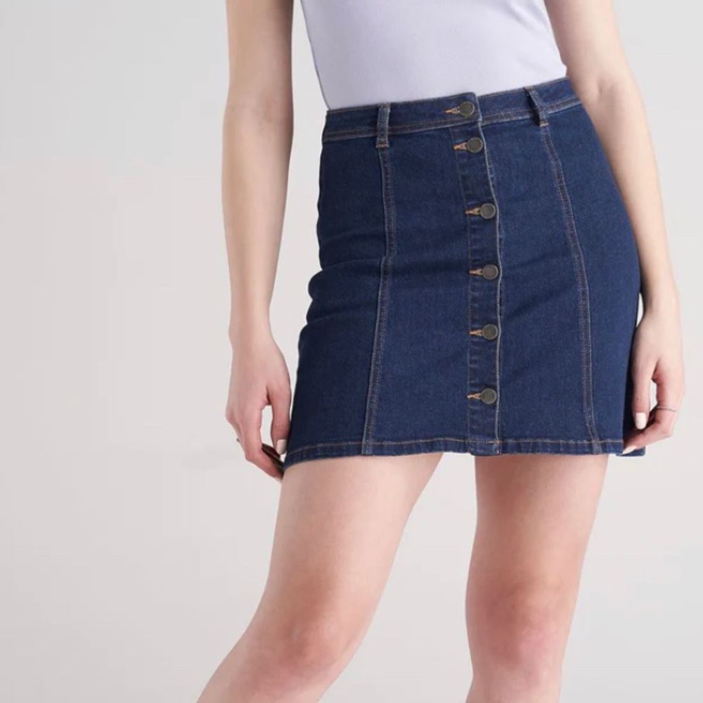 American Tall 34 TALL BUTTON UP DENIM SKIRT IN WASHED INDIGO BLUE